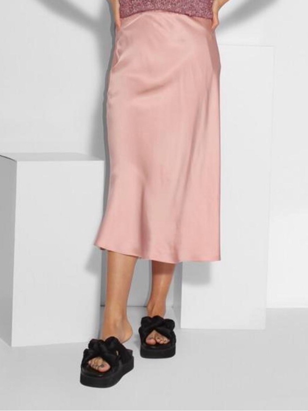 Scotch & Soda Satin Midi Skirt in Dusty Pink